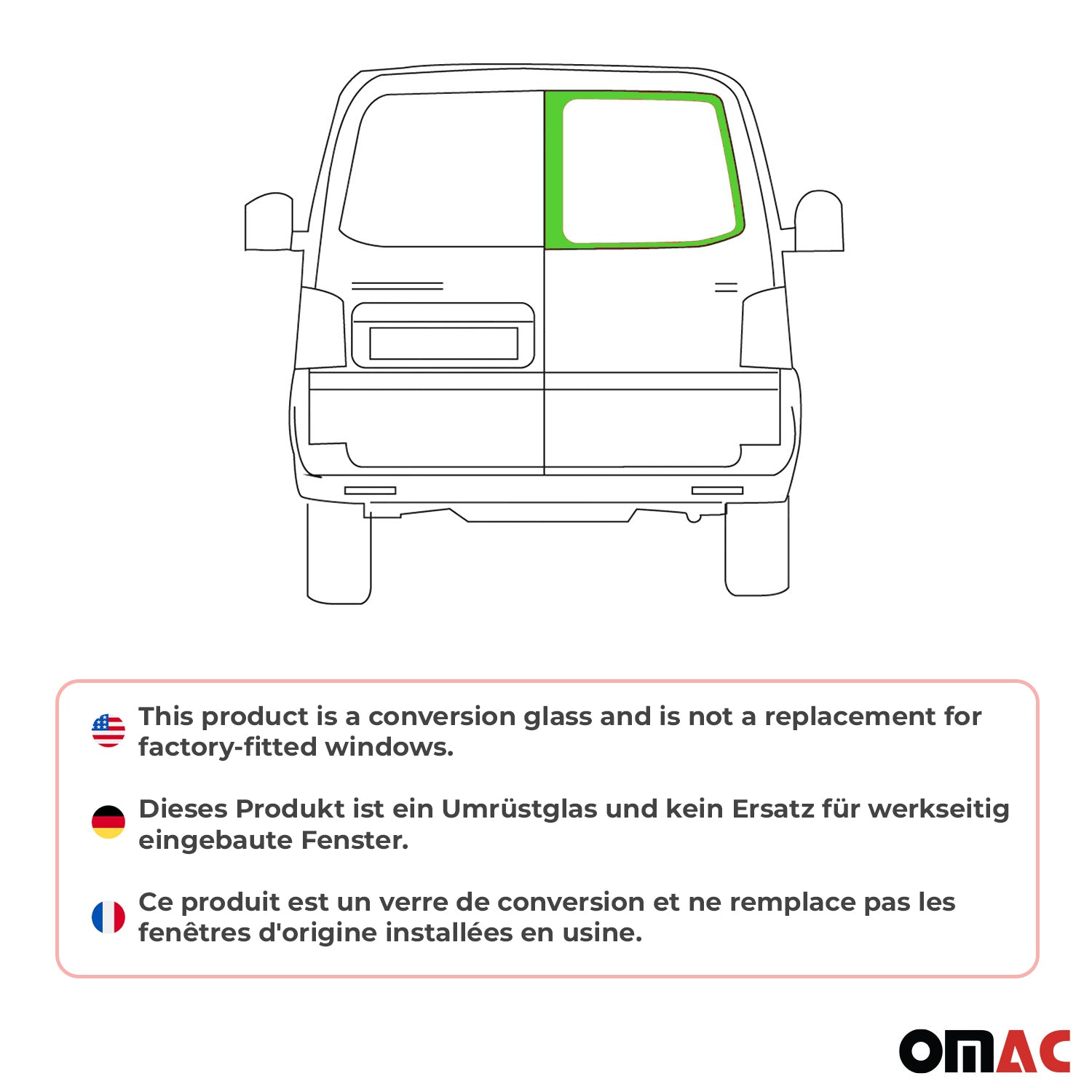 Vitre de Porte pour VW T6 T6.1 Transporter 2015-2024 L1/L2 Arriére Droit Fixe