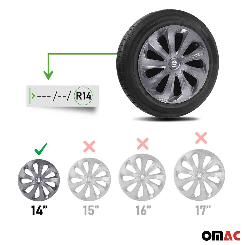 SPARCO Jeu Enjoliveurs de Roues 14 Pouces Gris Carbone en ABS 4 piéces