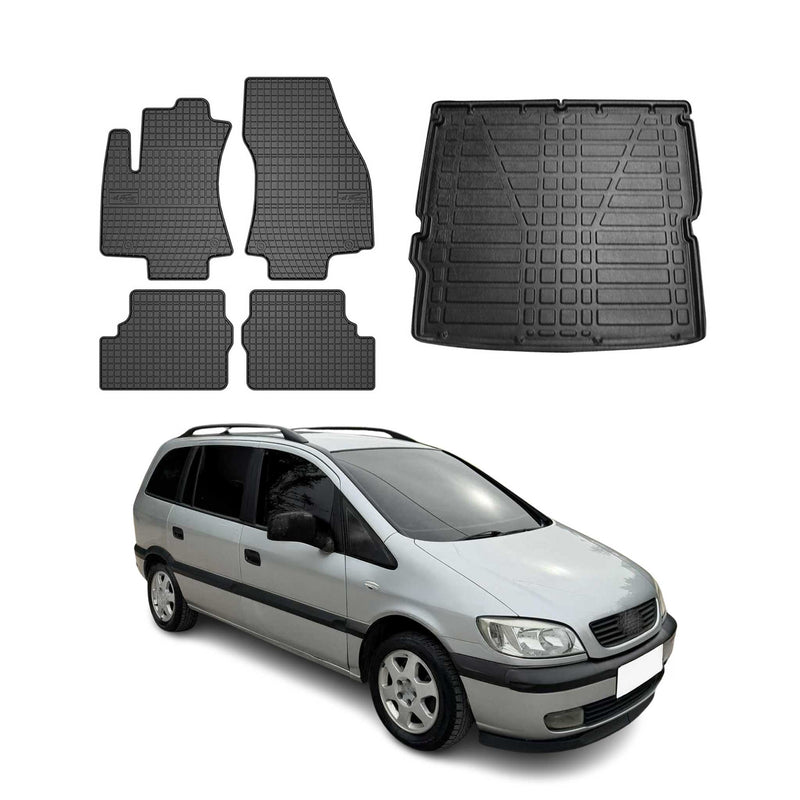 Kit Tapis de sol et coffre pour Opel Zafira A 1999-2005 TPE Noir