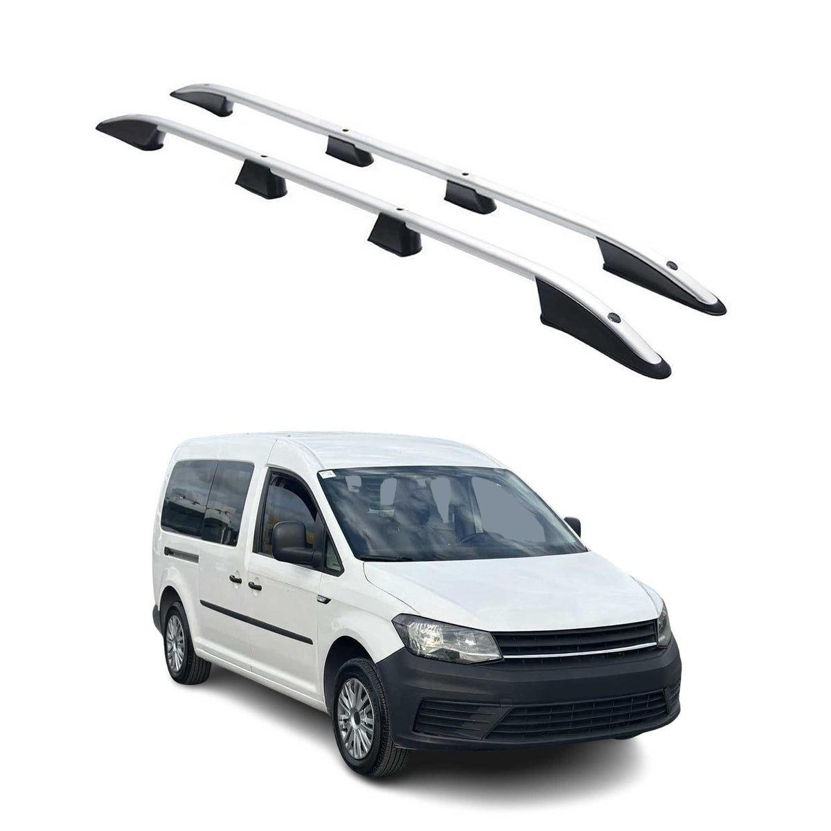 Barres de toit longitudinales pour VW Caddy Maxi 2015-20 L2 Long Aluminium Gris