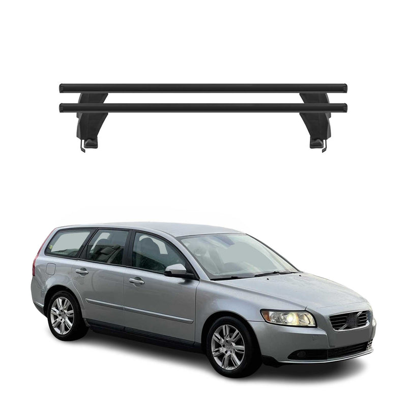 Menabo Barres de toit Transversales pour Volvo V50 2008-2012 Alu Noir ABE 2x