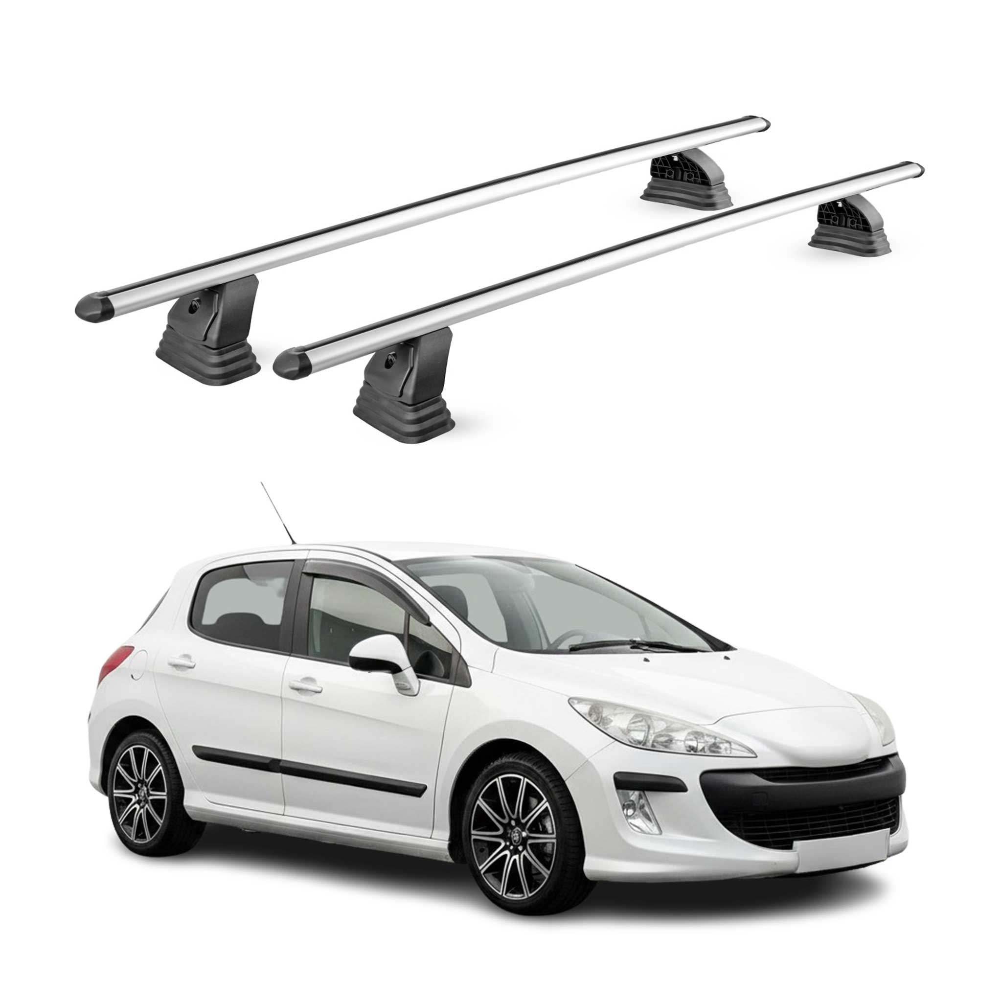 Barres de toit transversales Alu pour Peugeot 308 I HB Break 2007-2013 Gris 2Pcs