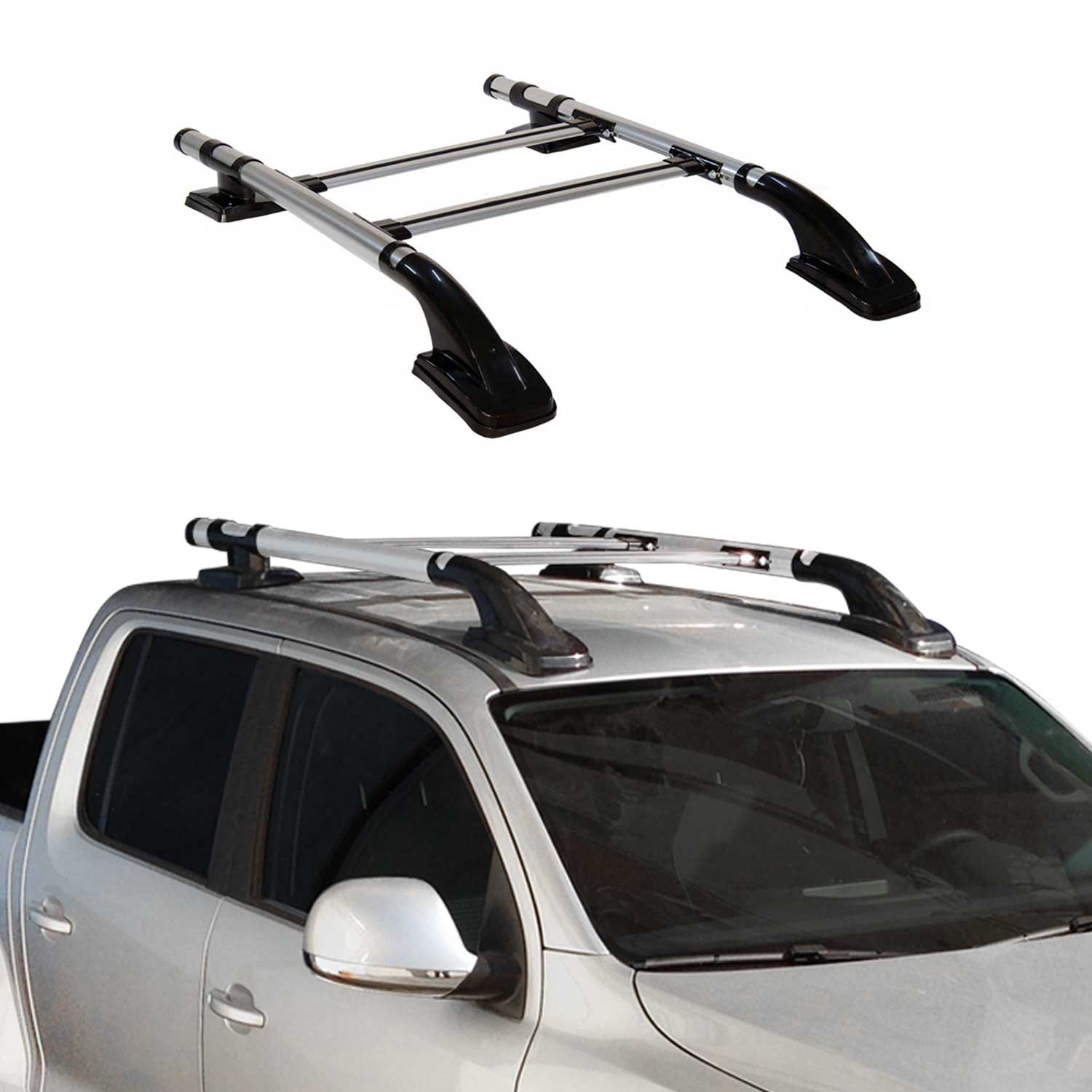 KIT Barres de toit trans+long pour Ford Ranger T6 2012-2022 DoubleCab Alu Gris