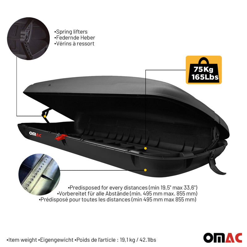OMAC Coffre de toit 480 litres en fibre de carbone texturée homologué