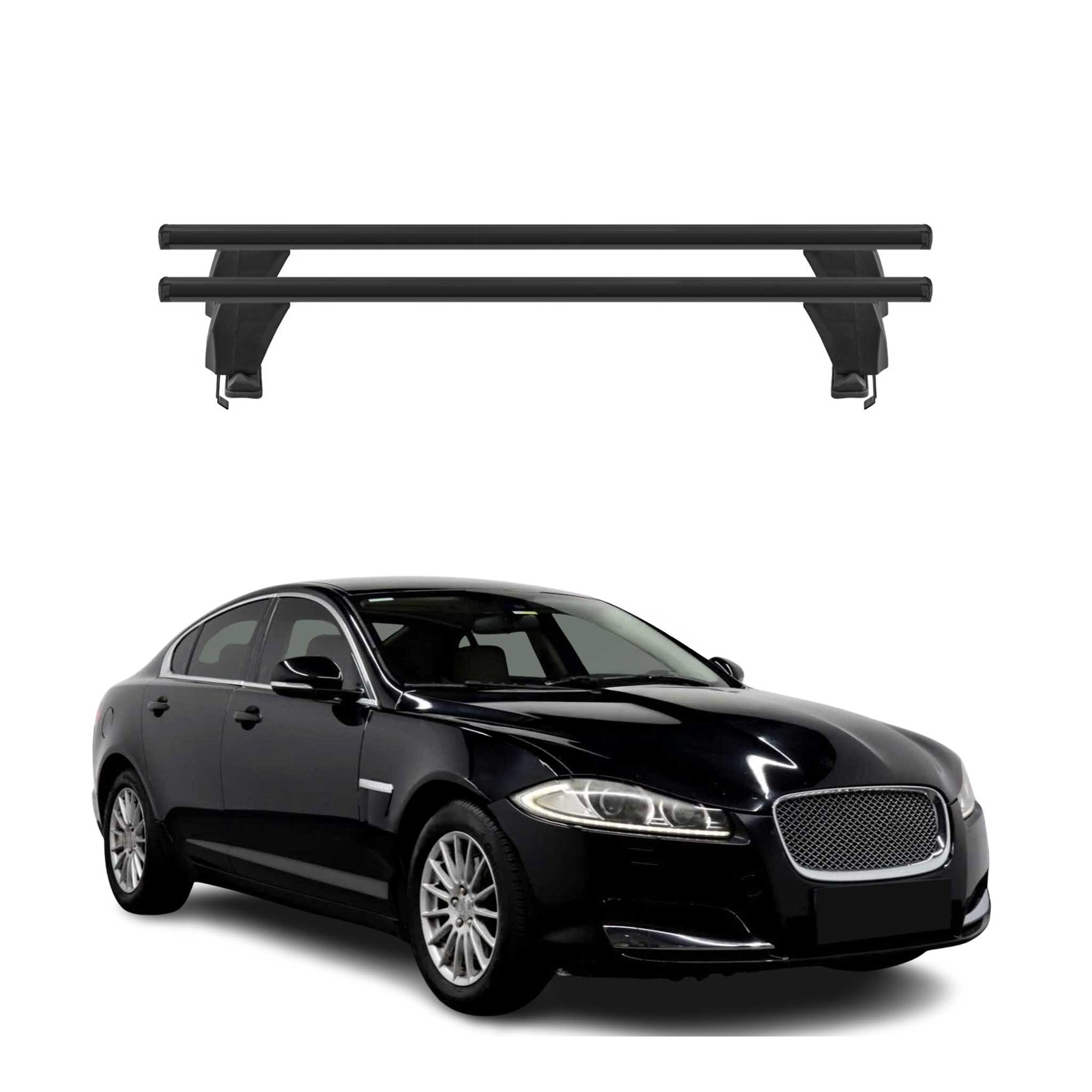 Menabo Barres de toit Transversales pour Jaguar XF X250 2008-2015 Alu Noir ABE