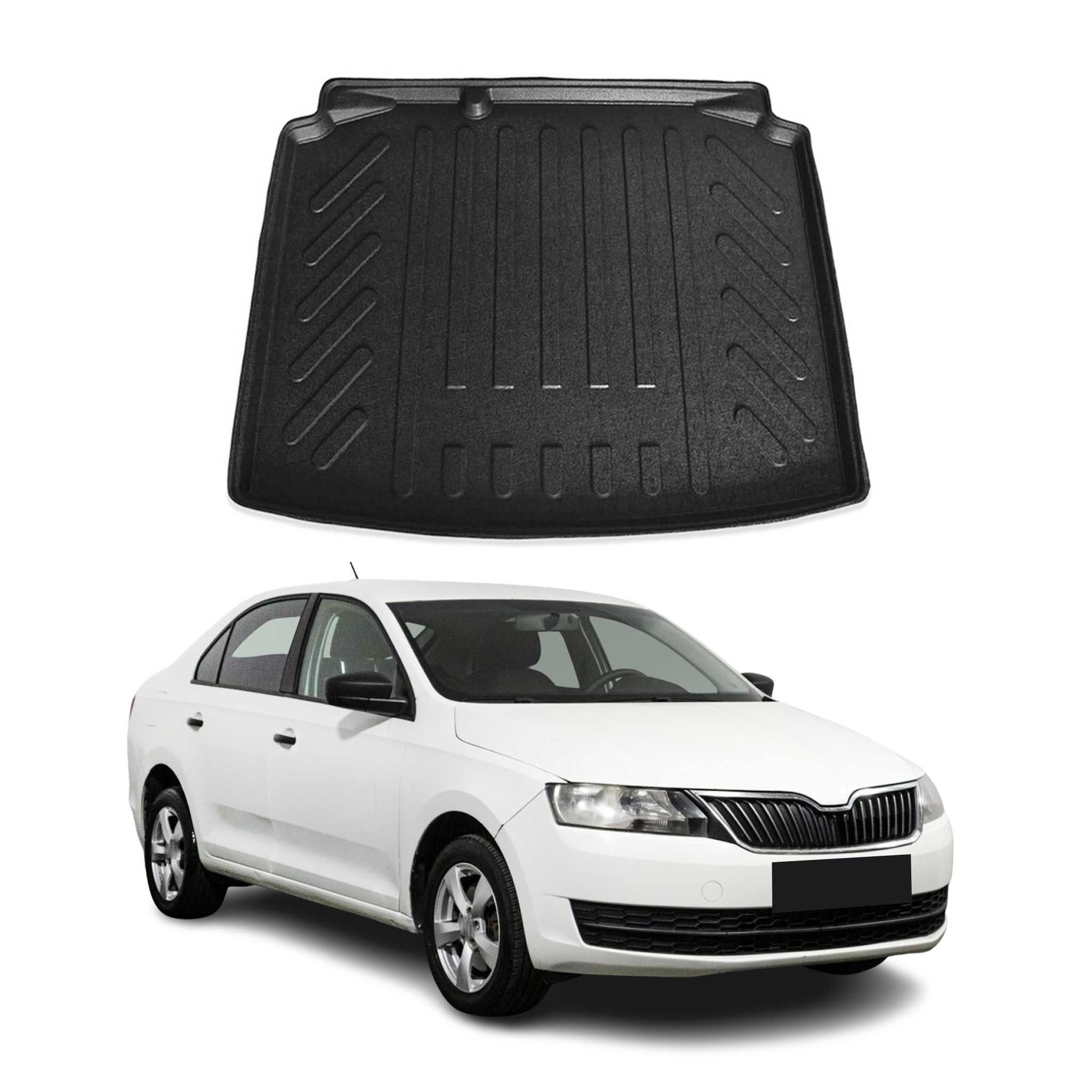 Tapis de Coffre pour Skoda Rapid Berline 2012-2019 en TPE Noir