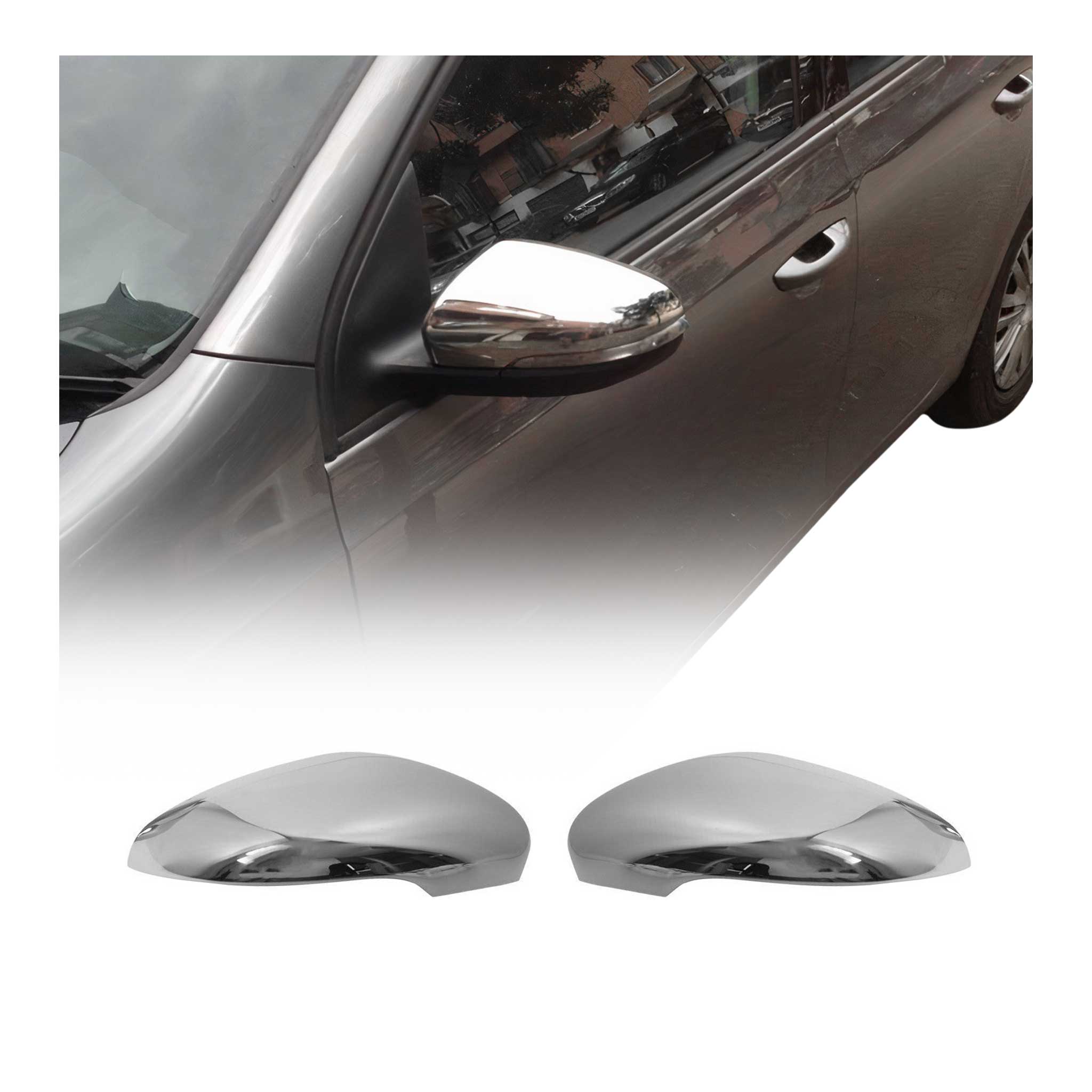 Coques de Rétroviseurs pour VW Golf VI 2008-2012 en Acier Inoxy Chromé Argent