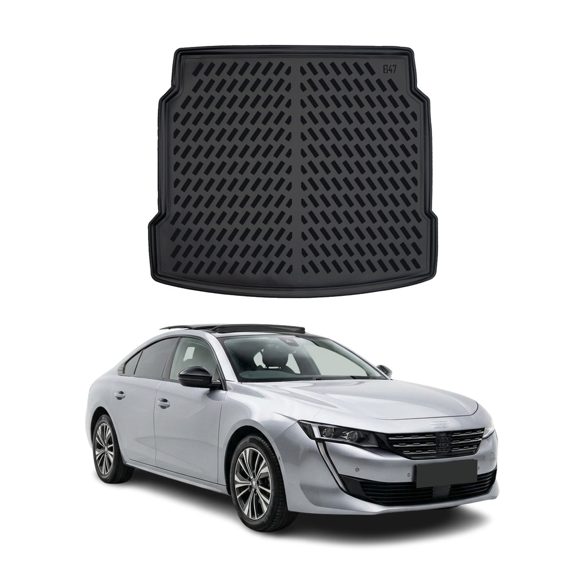 Tapis de coffre pour Peugeot 508 2018-2025 Noir 3D en Caoutchouc TPE