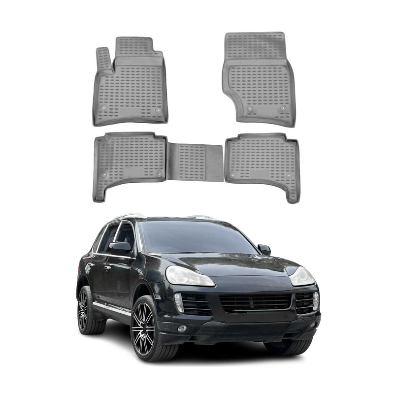 Tapis de sol pour Porsche Cayenne 2002-2010 en caoutchouc TPE 3D Gris 4Pcs