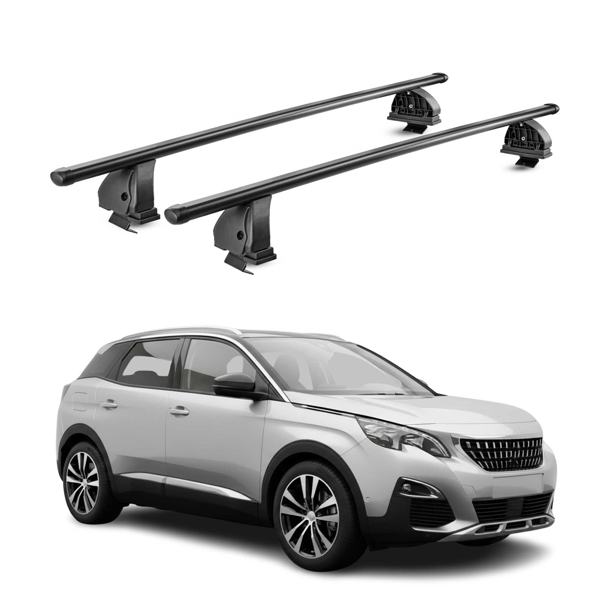 Barres de toit transversales acier pour Peugeot 3008 II 2016-2023 TÜV Noir 2Pcs