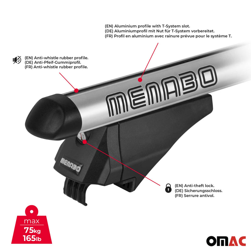 Menabo Barres de toit transversales pour Audi Q5 8R 2008-2017 Alu Gris 2x