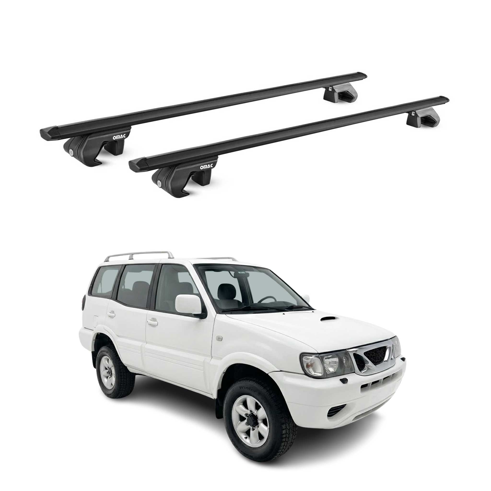 Barres de toit transversales pour Nissan Terrano II R20 1993-2005 Alu Noir ABE