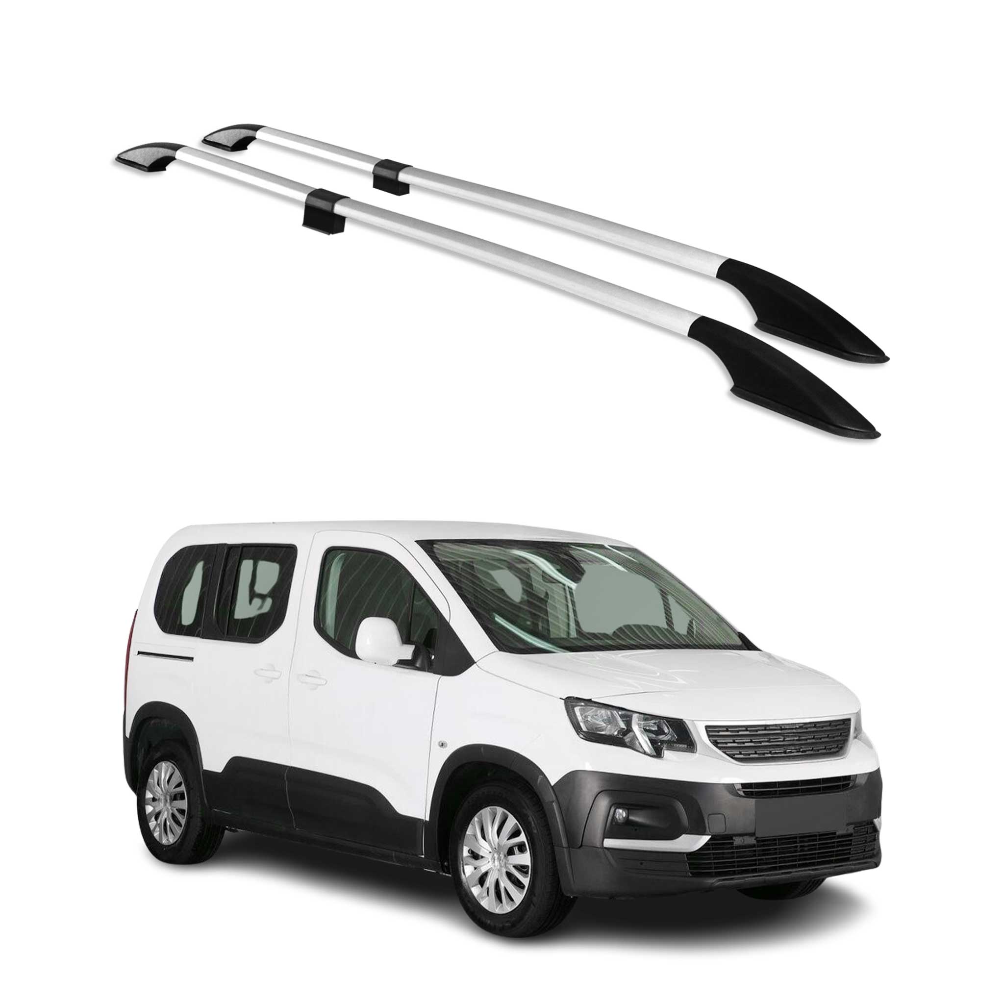 Barres de toit longitudinales pour Peugeot Rifter 2019-2026 L1 Aluminium Gris