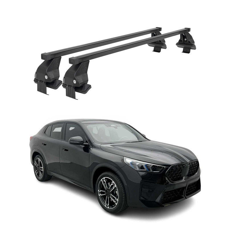 Menabo Barres de toit Transversales pour BMW iX2 U10 2024-2025 Noir Acier 2x