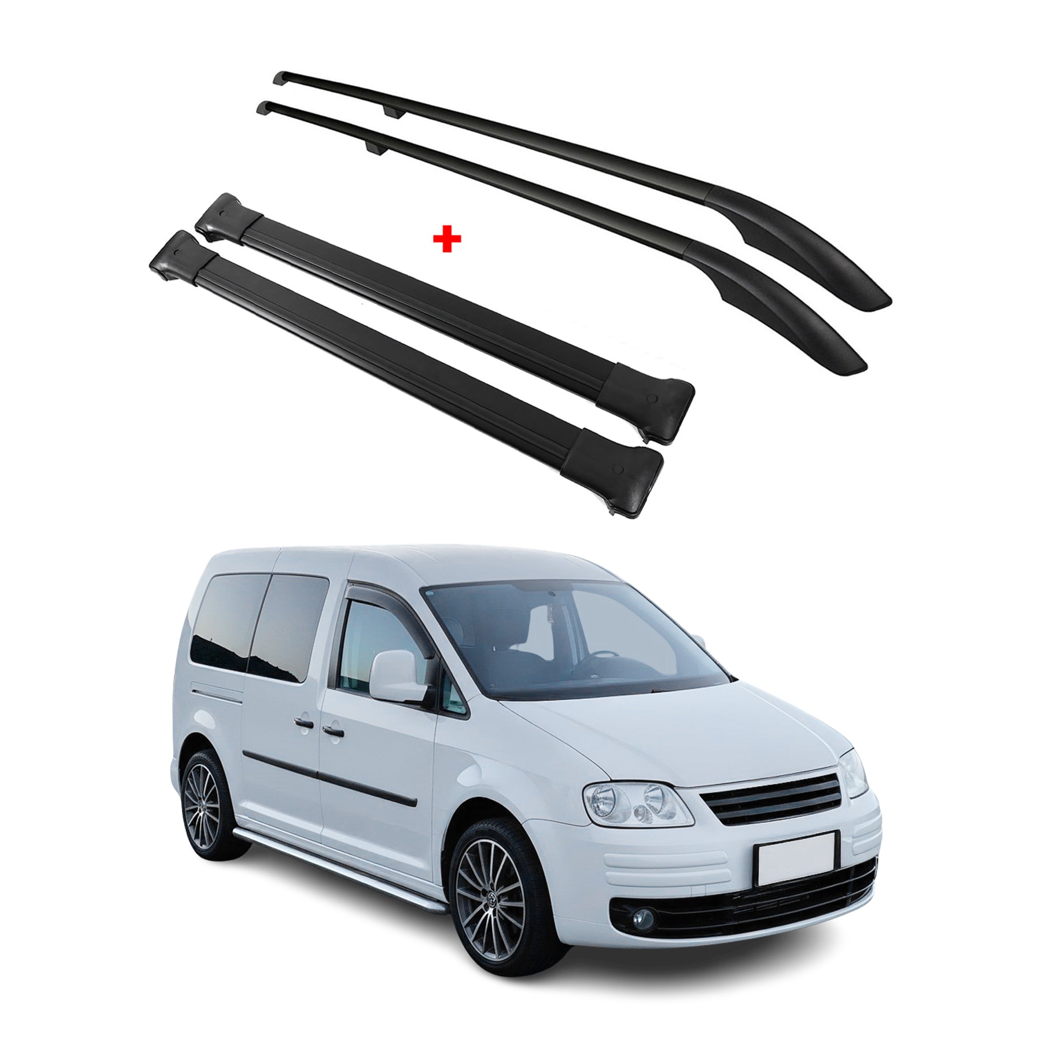 Kit Barres de toit pour VW Caddy 3 2003-2015 L2 Empattement Long Alu Noir 4x