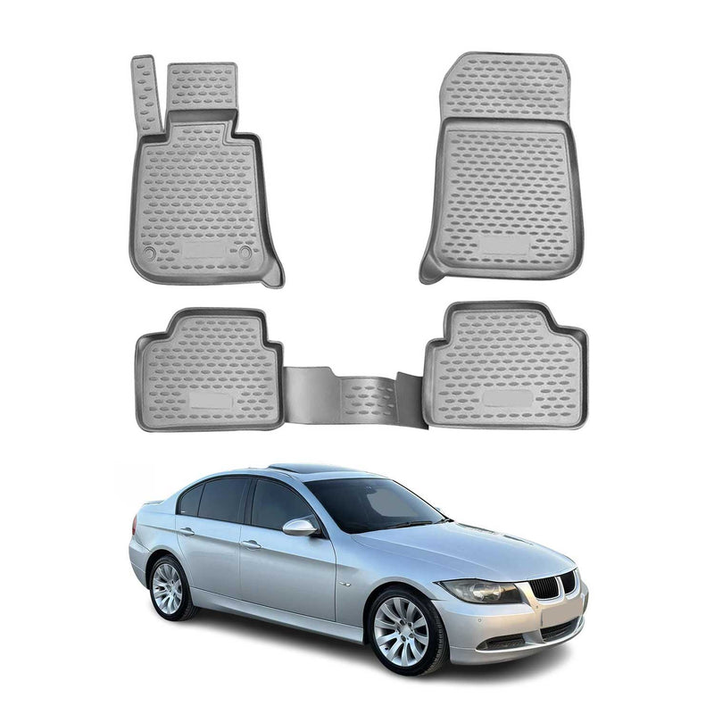 OMAC 3D Tapis de sol pour BMW Série 3 E90 E91 E92 2004-2013 caoutchouc Gris 4Pcs