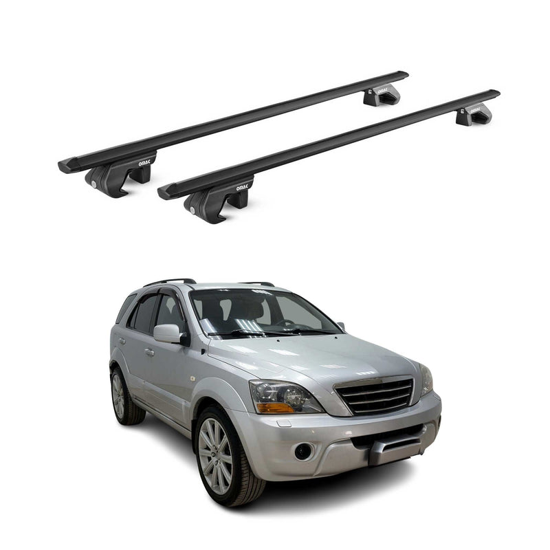 Barres de toit transversales pour Kia Sorento JC 2002-2009 Alu Noir 2 pièces ABE