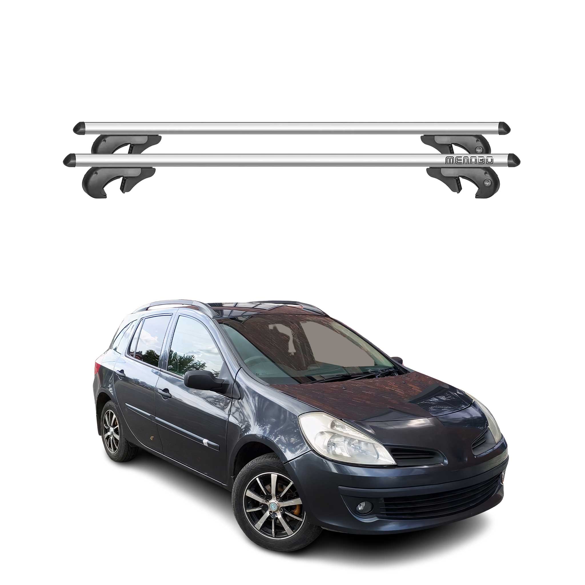 Barres de toit transversales pour Renault Clio mk3 Break 2007-2012 Alu Gris 2tlg