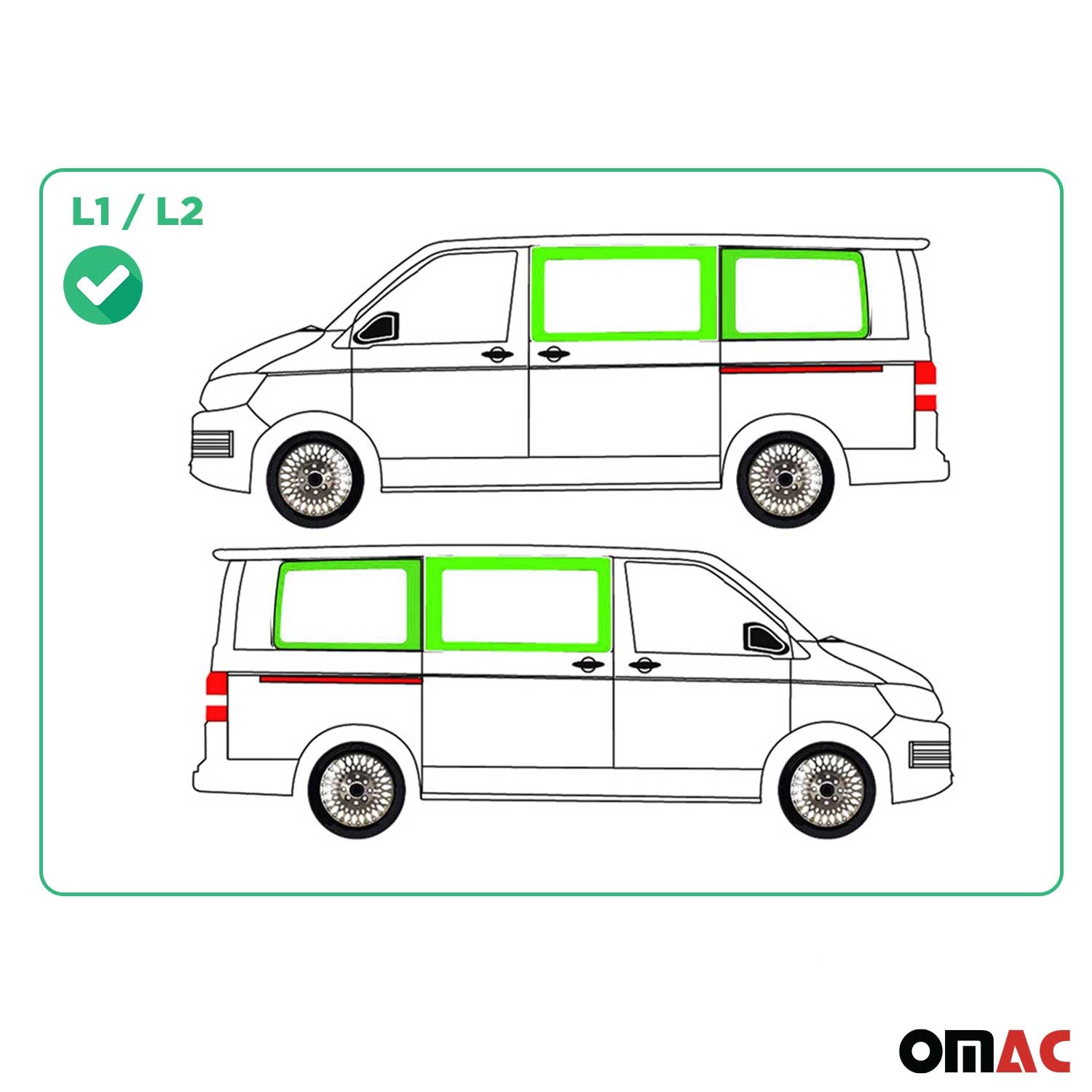 Vitres de Fenêtres Latérales Coulissantes Arriéres pour VW T5 T6 2003-2024 L1 4x