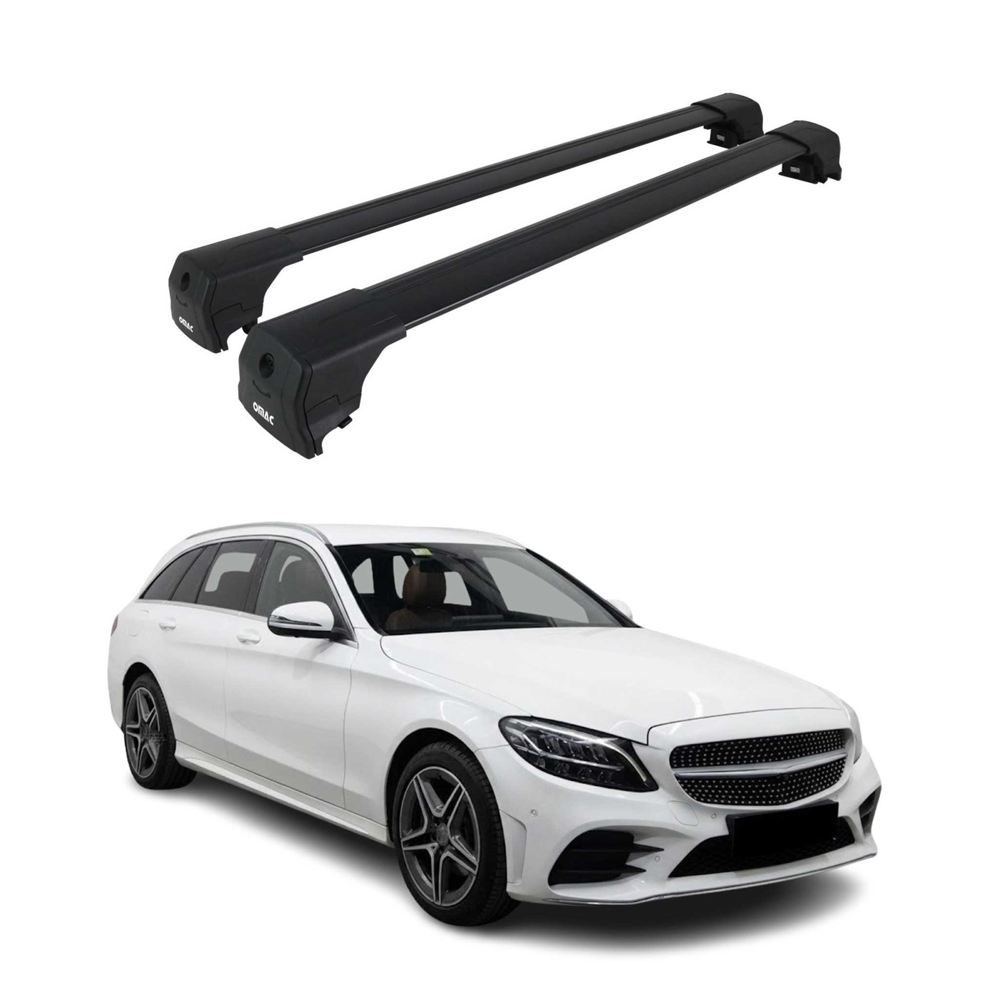 Barres De Toit pour Mercedes Classe C S205 Break 2014-2021 ABE Aluminium Noir