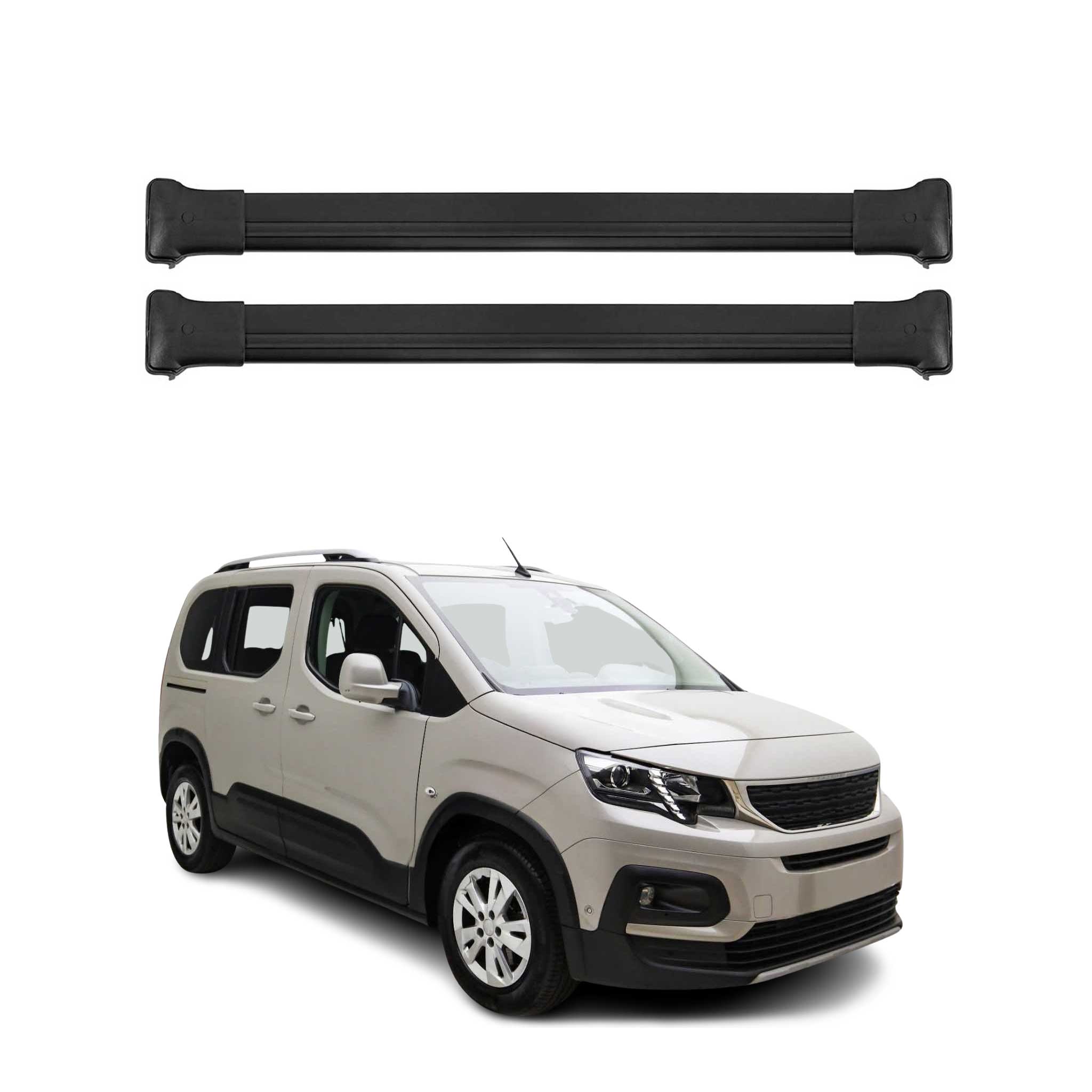 Barres de Toit Transversales pour Peugeot Rifter 2019-2021 2Pcs Alu Noir