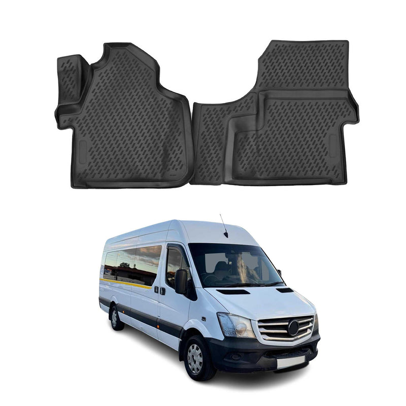 Tapis de sol pour Mercedes Sprinter W906 2006-2018 1ère rangée TPE 3D Noir 2x
