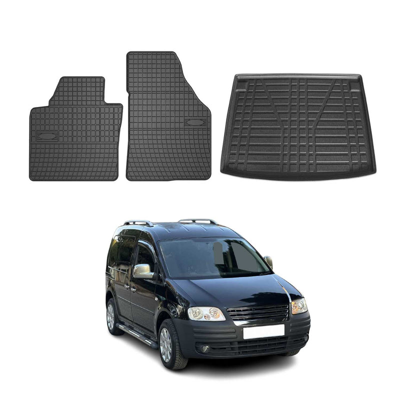 Kit Tapis de sol et coffre pour VW Caddy 2004-2010 TPE Noir