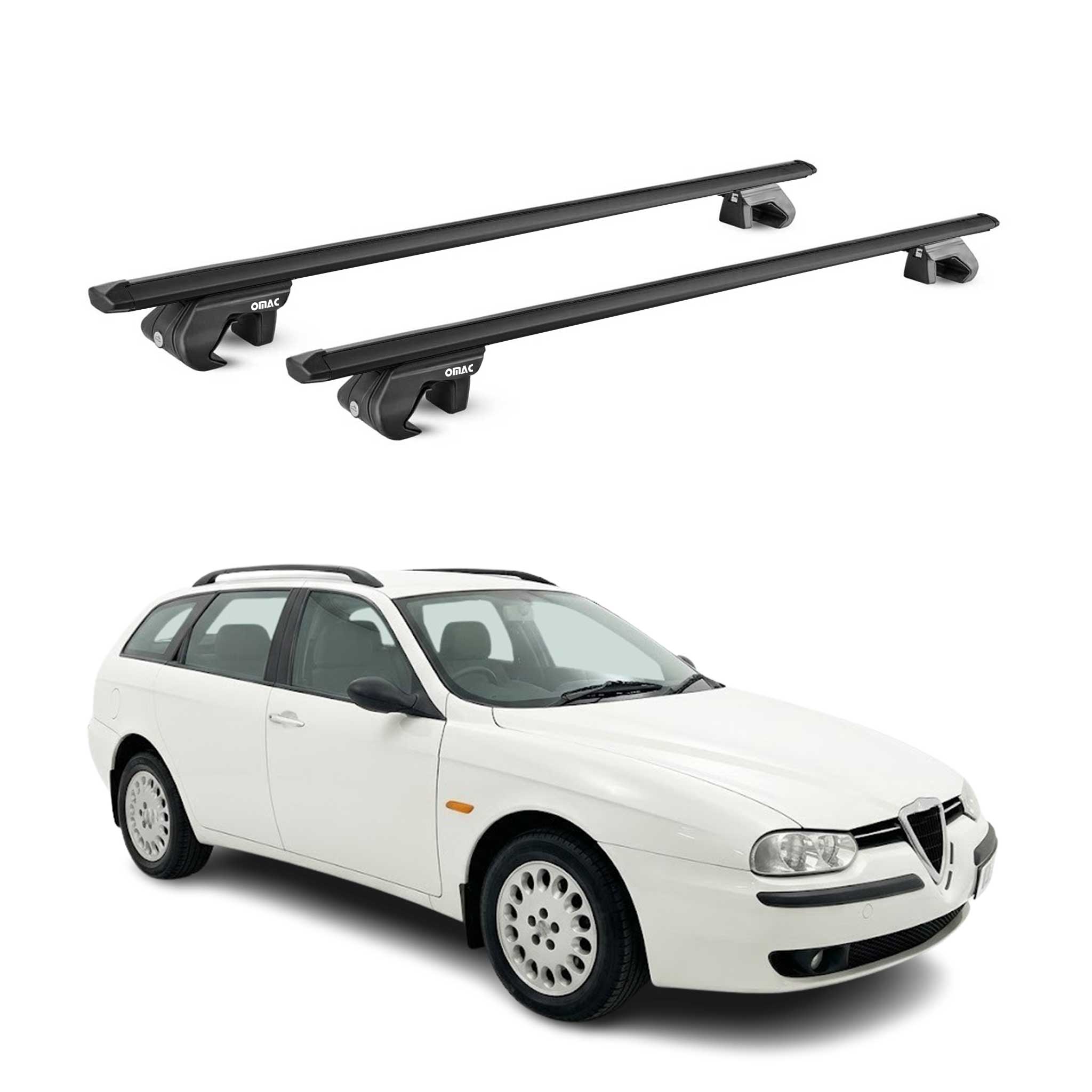 Barres de toit transversales pour Alfa Romeo 156 Sportwagon 2000-2006 Noir ABE