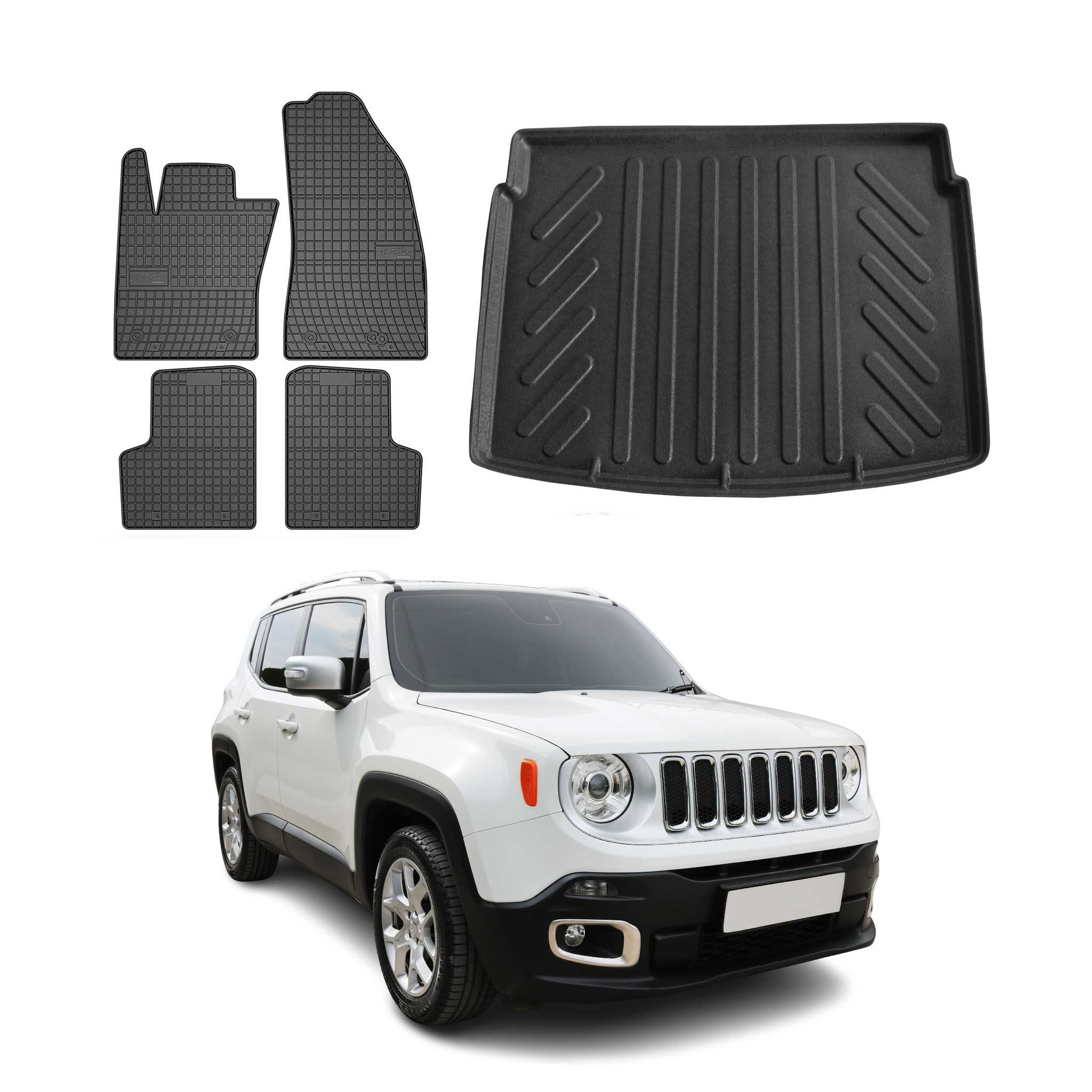 Kit Tapis de sol et coffre pour Jeep Renegade 2014-2024 TPE Noir