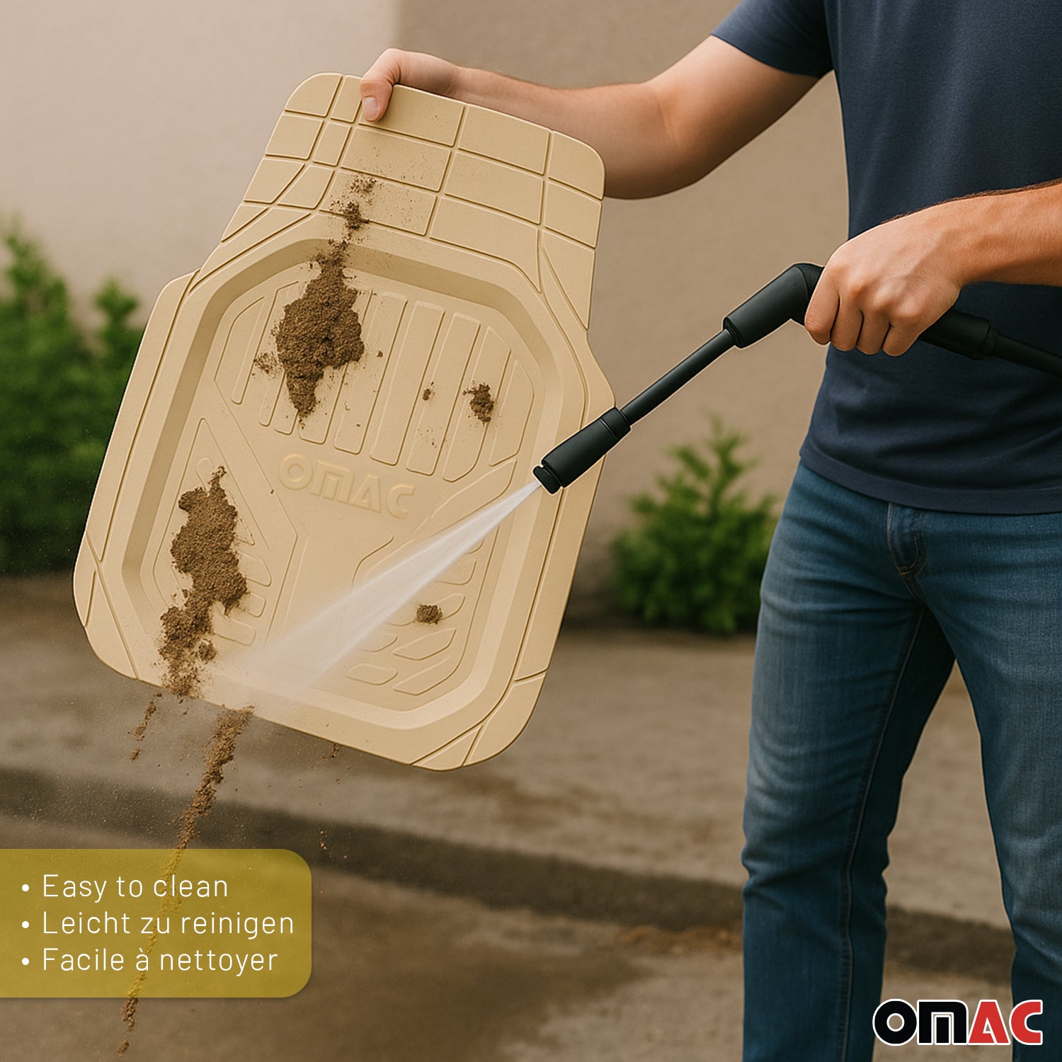 OMAC Tapis de sol en caoutchouc 3D toutes saisons beige 4 pièces