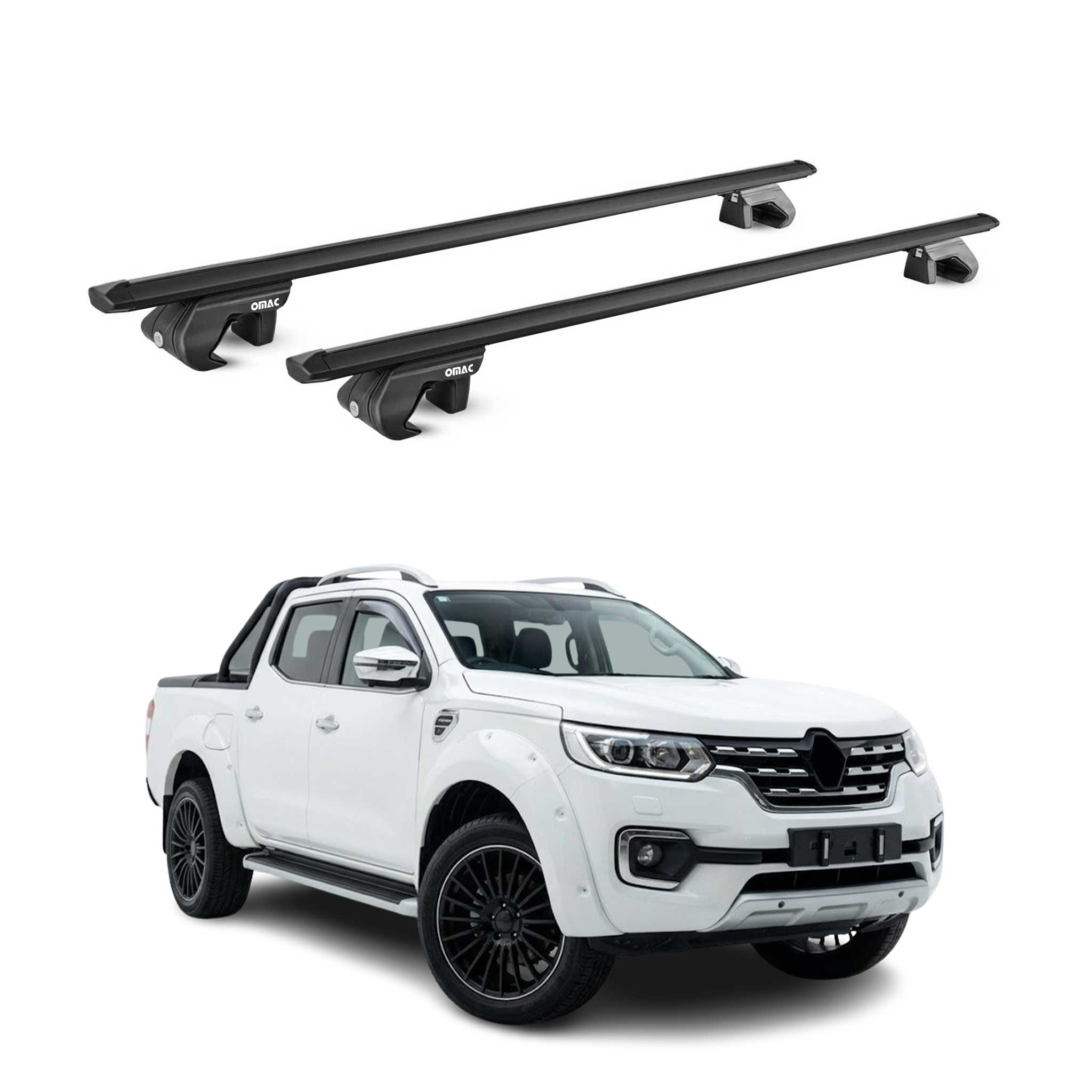 Barres de toit transversales pour Renault Alaskan 2017-2021 Aluminium Noir ABE
