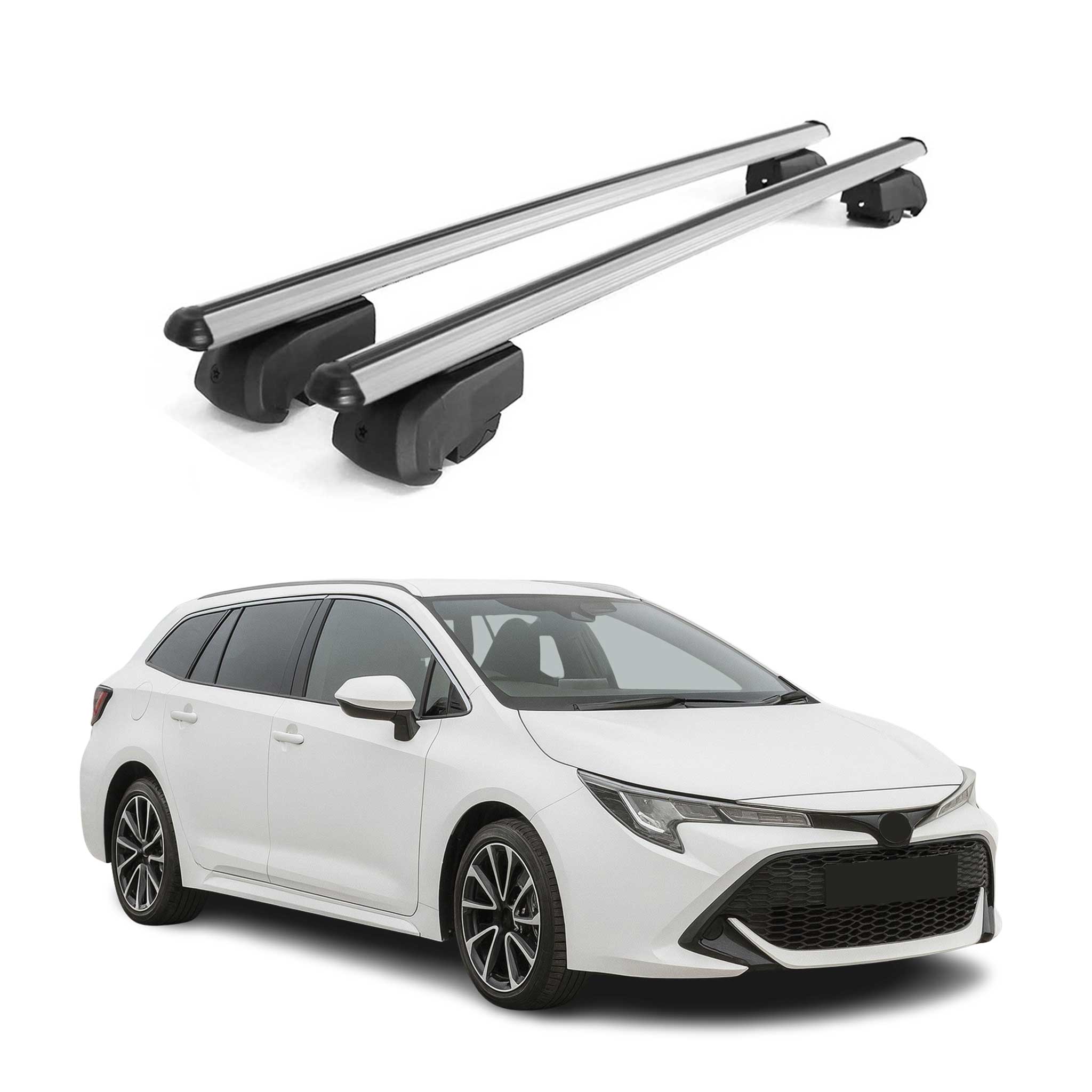 Barres de toit Transversales pour Toyota Corolla Sports 2018-2023 Alu Argent ABE