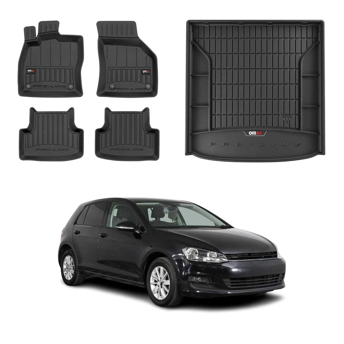 Kit Tapis de Sol et Coffre pour VW Golf mk7 Break 2012-2019 supérieure Noir TPE
