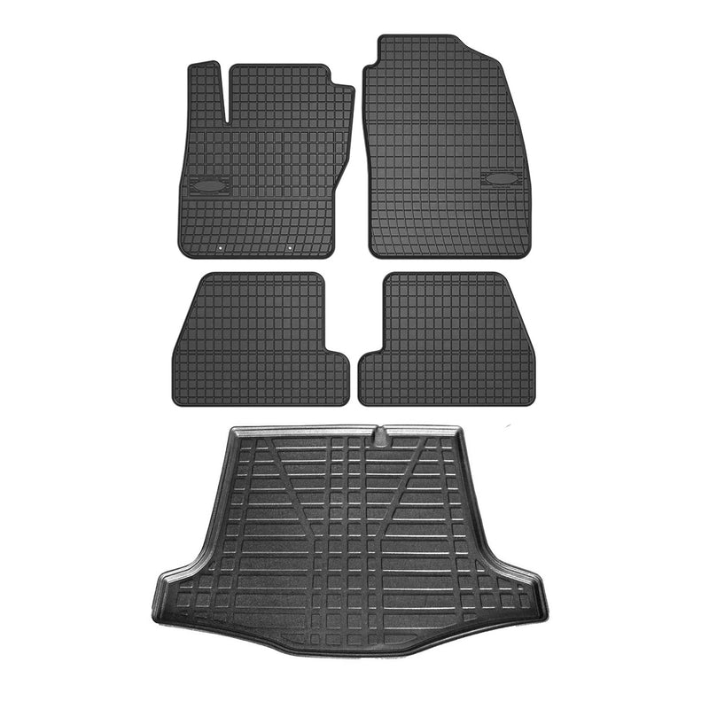 Kit Tapis de sol et coffre pour Ford Focus mk2 2004-2011 Berline TPE Noir