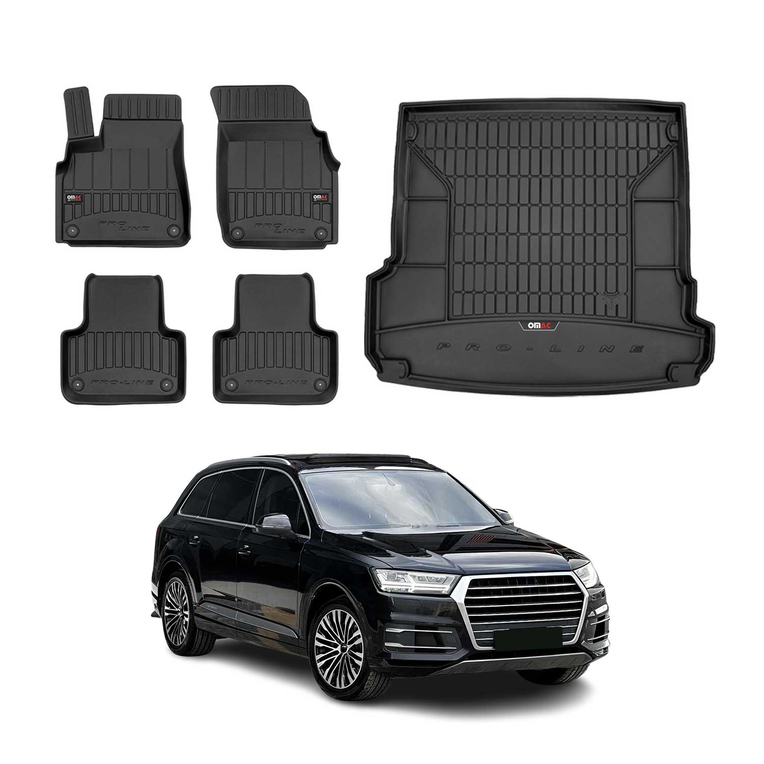 Kit Tapis de Sol et Coffre pour Audi Q7 2015-2026 TPE Noir