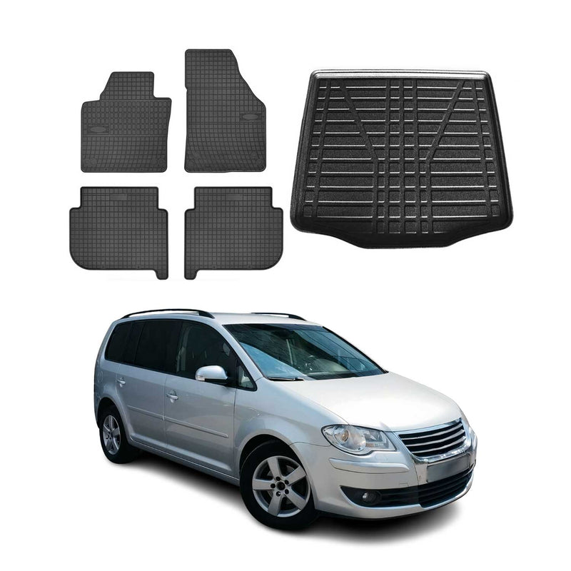 Kit Tapis de sol et coffre pour VW Touran 2003-2010 TPE Noir