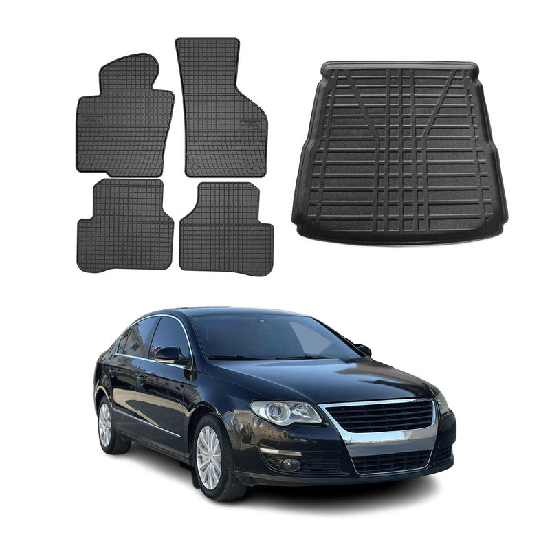 Kit Tapis de sol et coffre pour VW Passat 2005-2010 TPE Noir