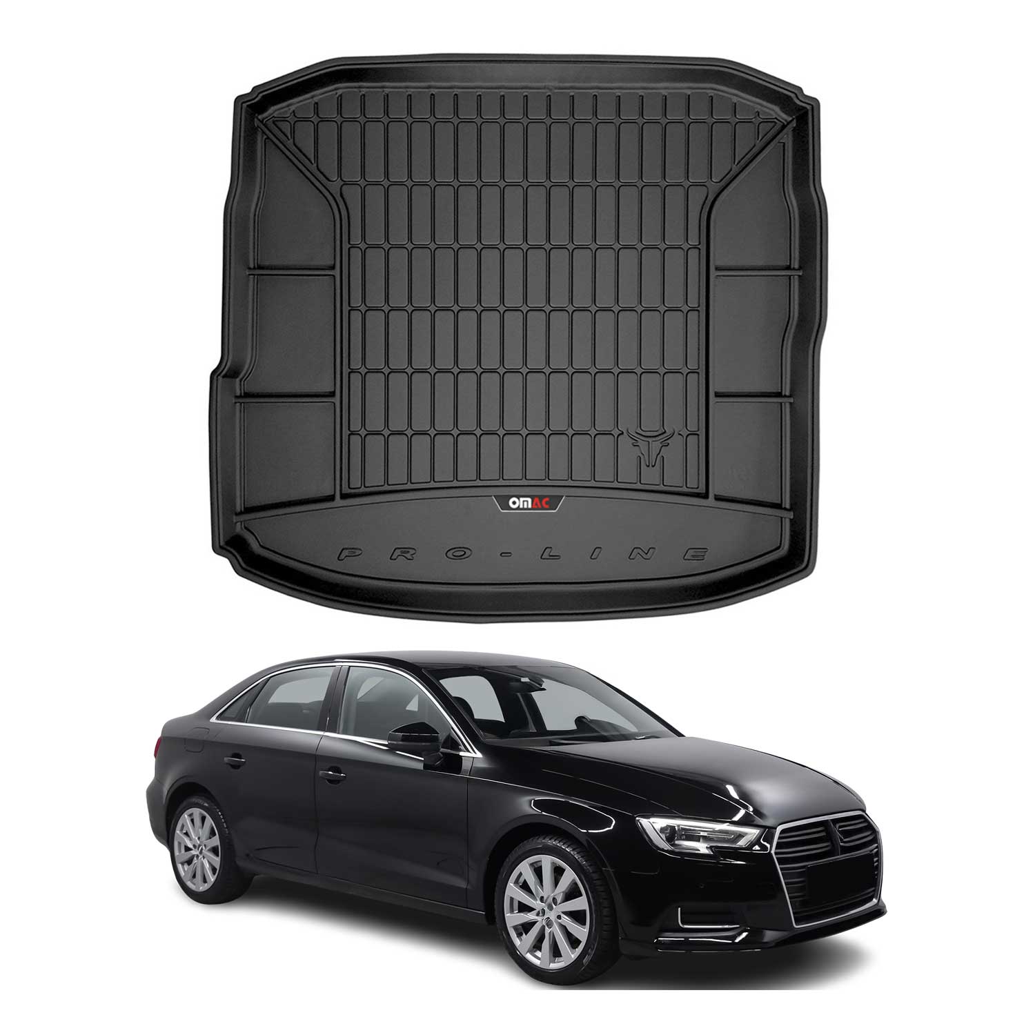 OMAC Tapis de coffre caoutchouc pour Audi A3 8V Berline 2013-20 Noir Premium