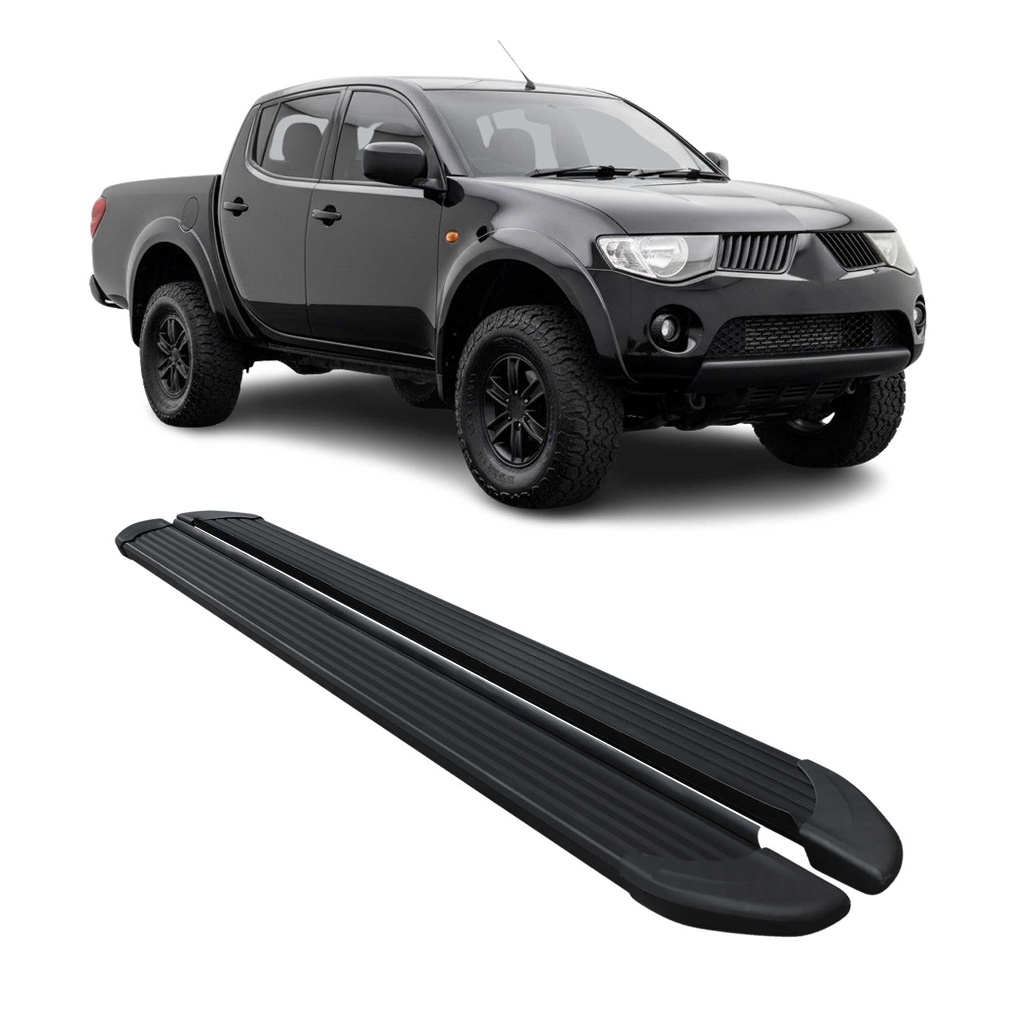 Marchepieds Latéraux pour Mitsubishi L200 Double Cab  2005-2014 Alu Noir L2 2Pcs