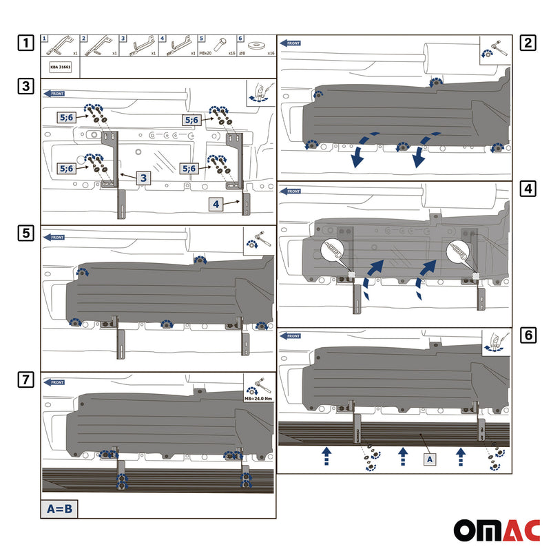 Marchepieds Latéraux pour Honda CR-V 2007-2012 Alu Noir ABE