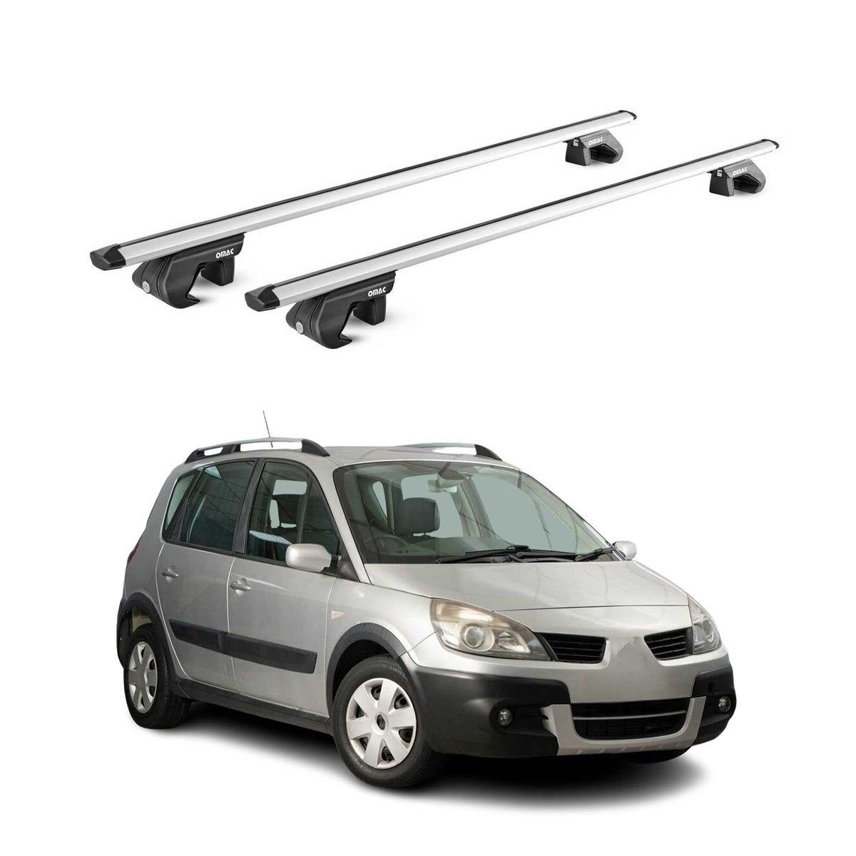 Barres de toit transversales ABE pour Renault Scenic II Conquest 2007-2009 Gris