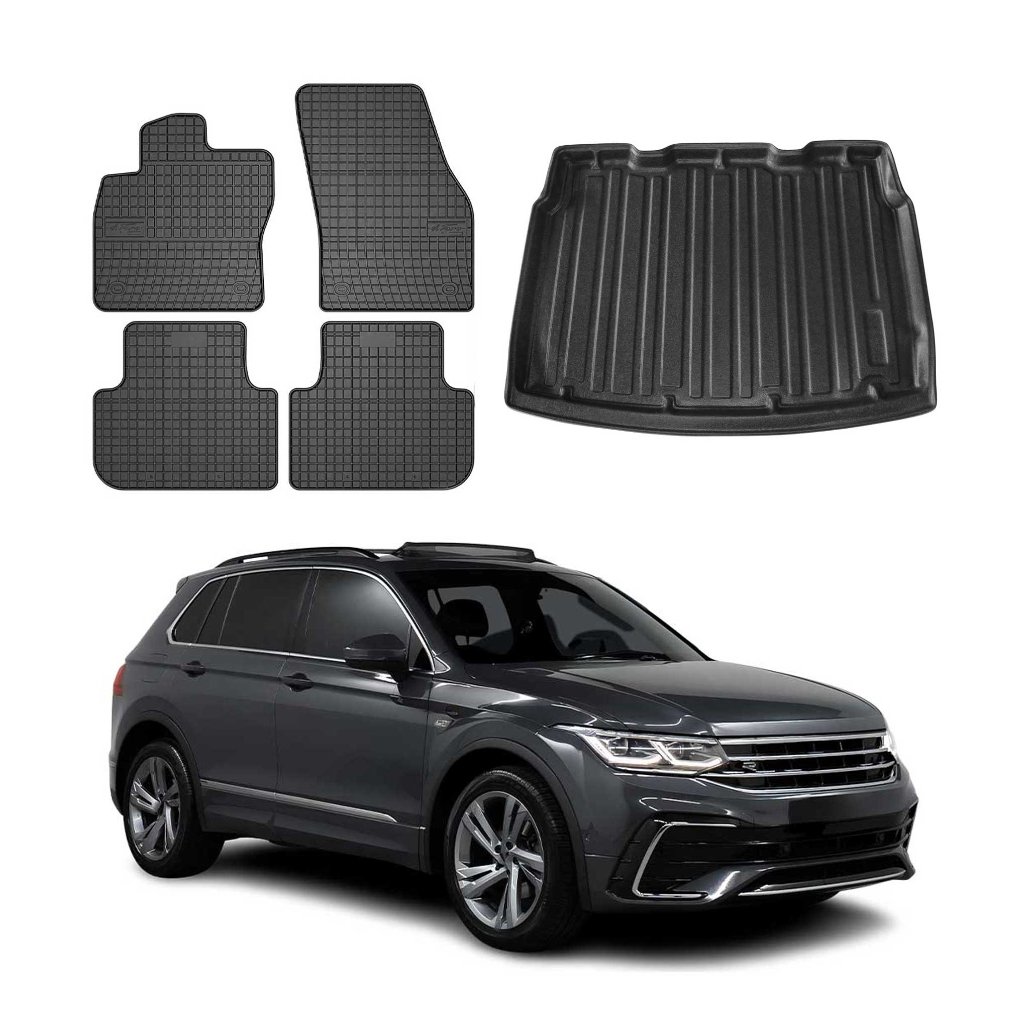 Kit Tapis de sol et coffre pour VW Tiguan mk2 2016-2024 TPE Noir