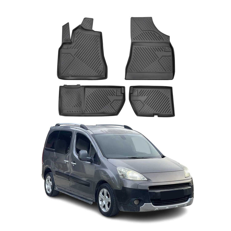 Tapis de Sol pour Peugeot Partner Tepee 2008-2018 Caoutchouc TPE Noir 4x