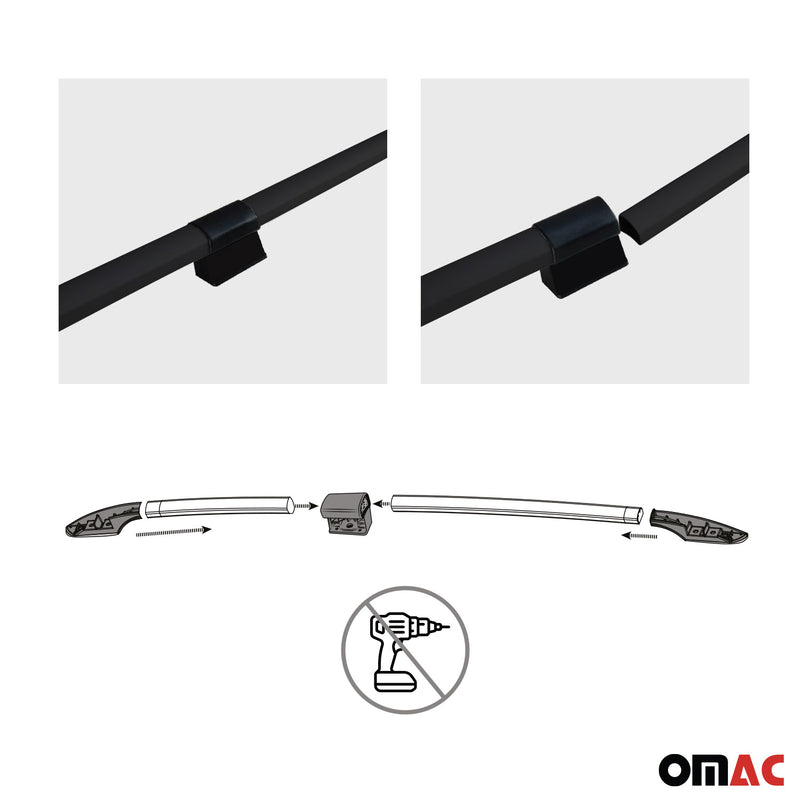 Barres de toit longitudinales pour Dacia Dokker 2012-2021 Aluminium Noir 2Pcs