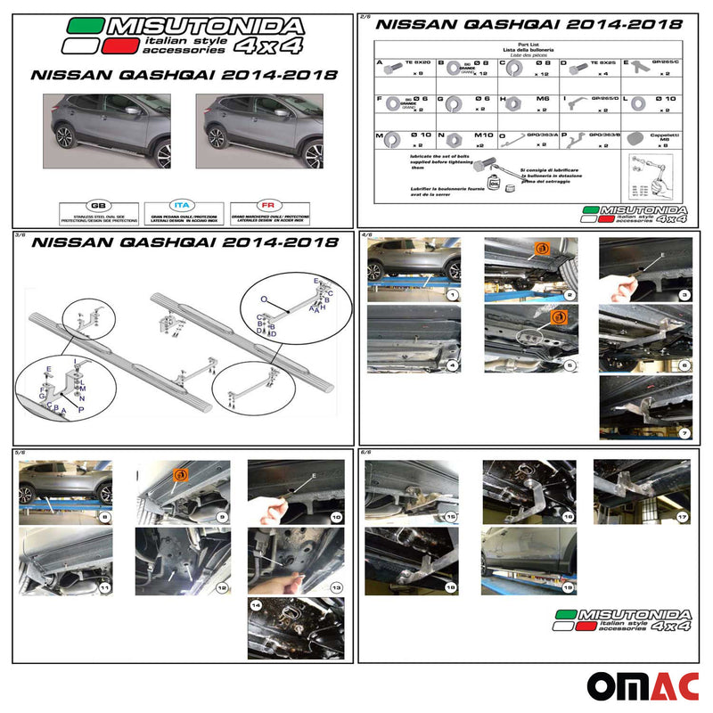 Marchepieds Latéraux pour Nissan Qashqai 2014-2021 Acier Inoxydable Noir