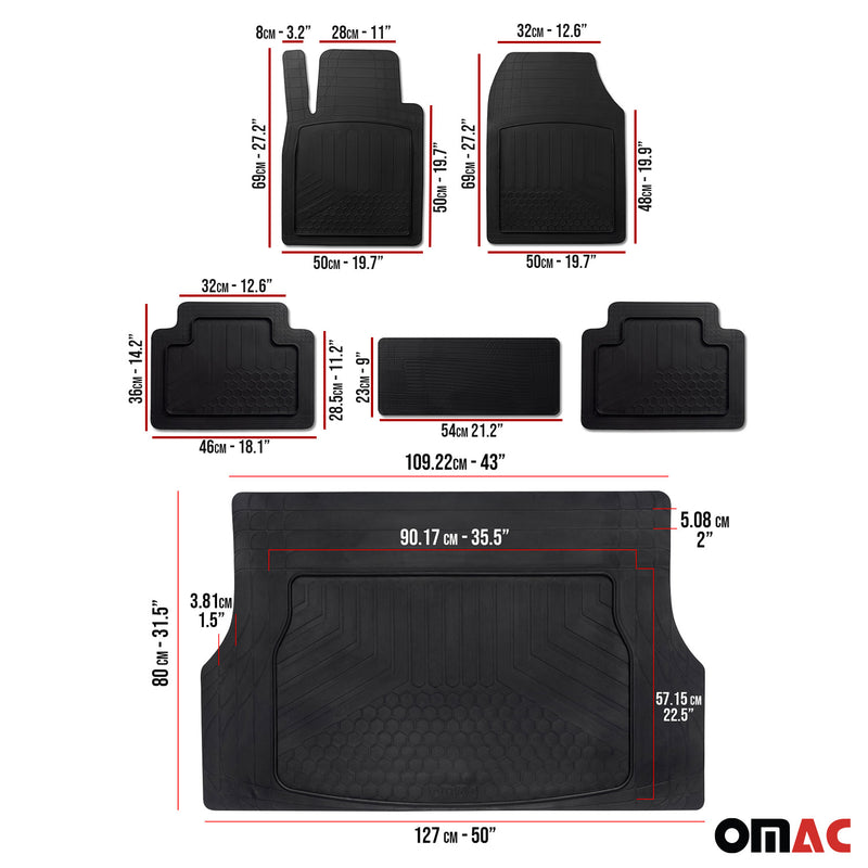 Kit Tapis de sol et coffre pour VW T-Roc Antidérapante Imperméable Noir 6Pcs