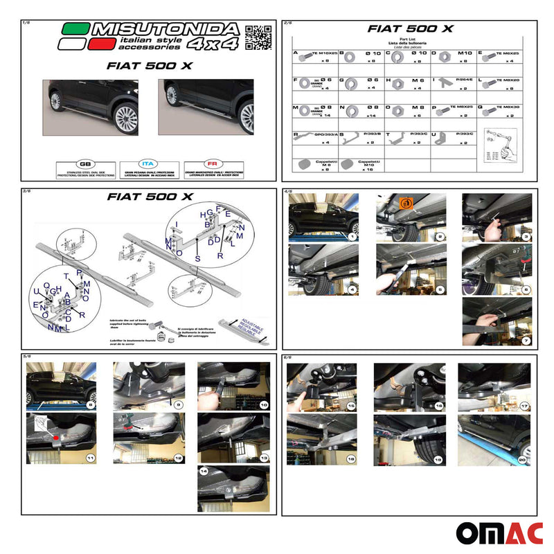 Marchepieds Latéraux pour Fiat 500X 2014-2018 Acier Inoxy Argent