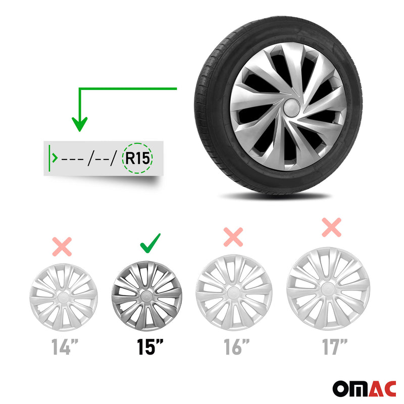 Jeu Enjoliveurs de Roue pour Peugeot 308 15 Pouces 4 Piéces Gris