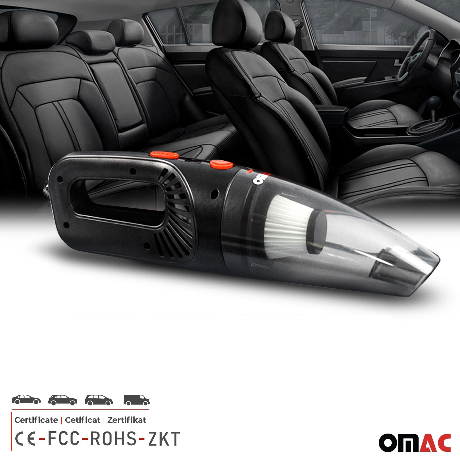 OMAC Aspirateur à Main Voiture Portable 100W Nettoyage Humide et Sec - 2 Filtres HEPA -Avec sac de rangement