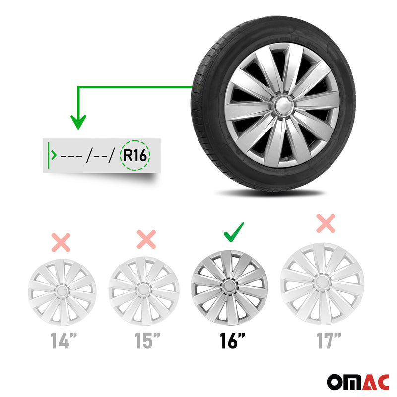 Jeu Enjoliveurs de Roue pour Peugeot 308 16 Pouces 4 Piéces Gris